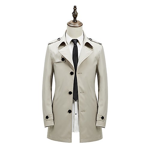 Men's Solid Casual / Formal / Plus Sizes Trench coat,Bamboo Fiber / Polyester Long Sleeve-Black / Blue / Brown